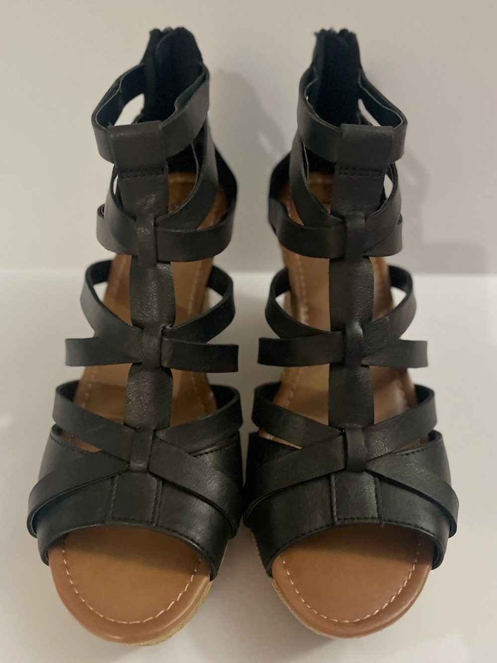 American Eagle Outfitters Black Strappy Wedge‎ Sandals